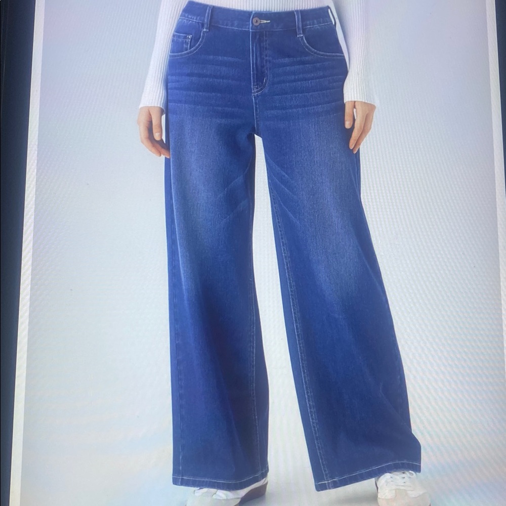 LARGE TALL    HALARA FLEX LOW RISE ZIPPER WIDE LEG JEANS